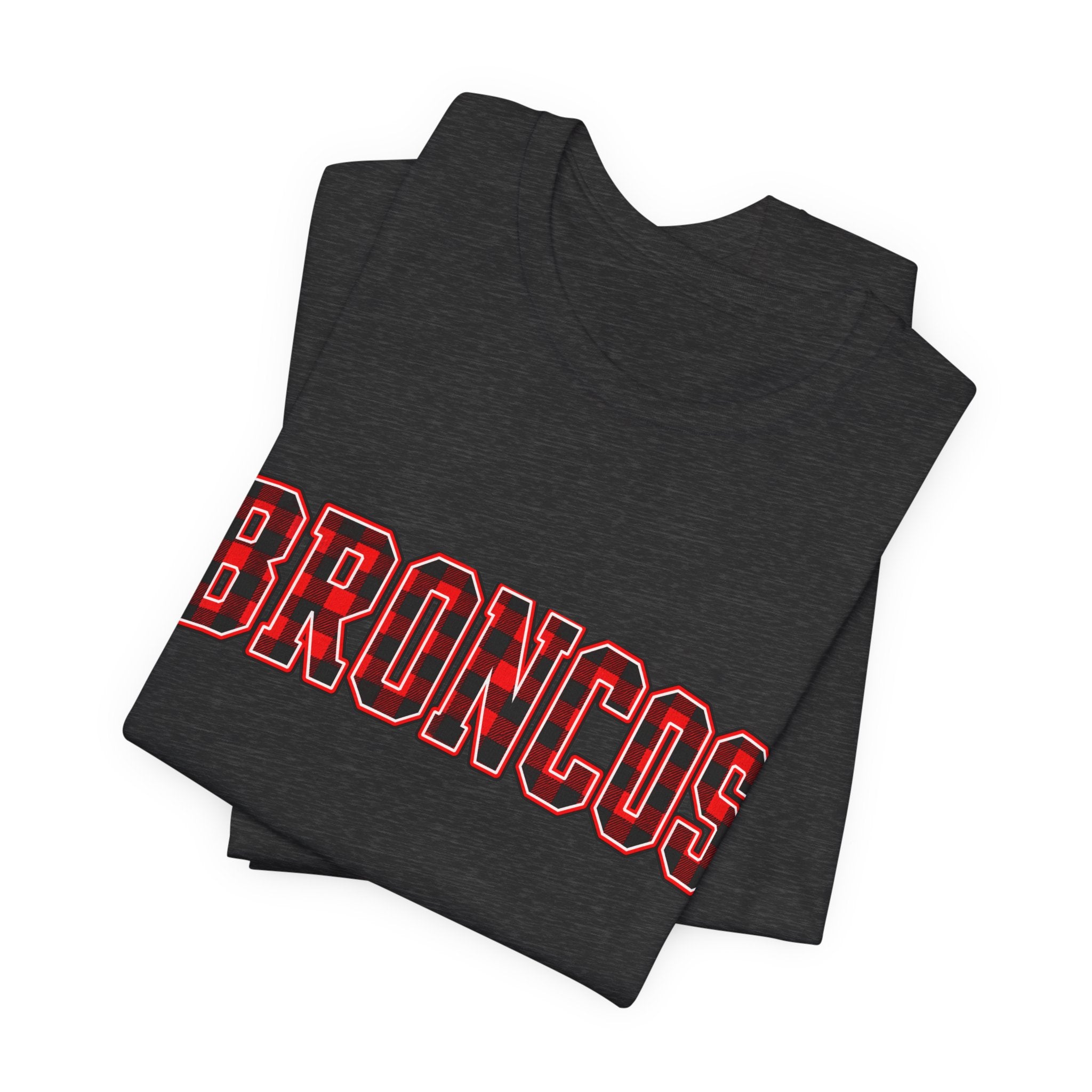 Broncos Buffalo Plaid Varsity Tee - Bella+Canvas 3001