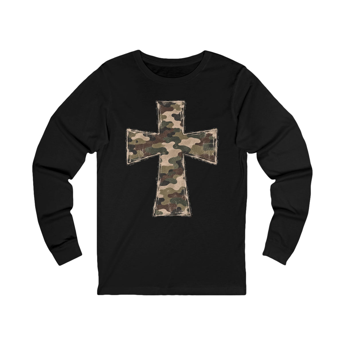 Camo Cross Long Sleeve Tee-Bella+Canvas