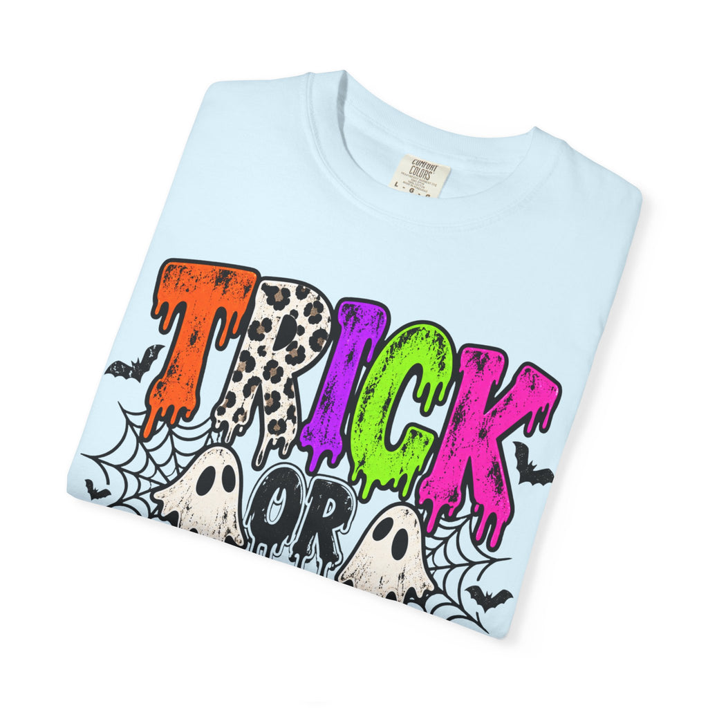 Trick or Treat Halloween Tee - Retro Ghost & Checkerboard T-Shirt