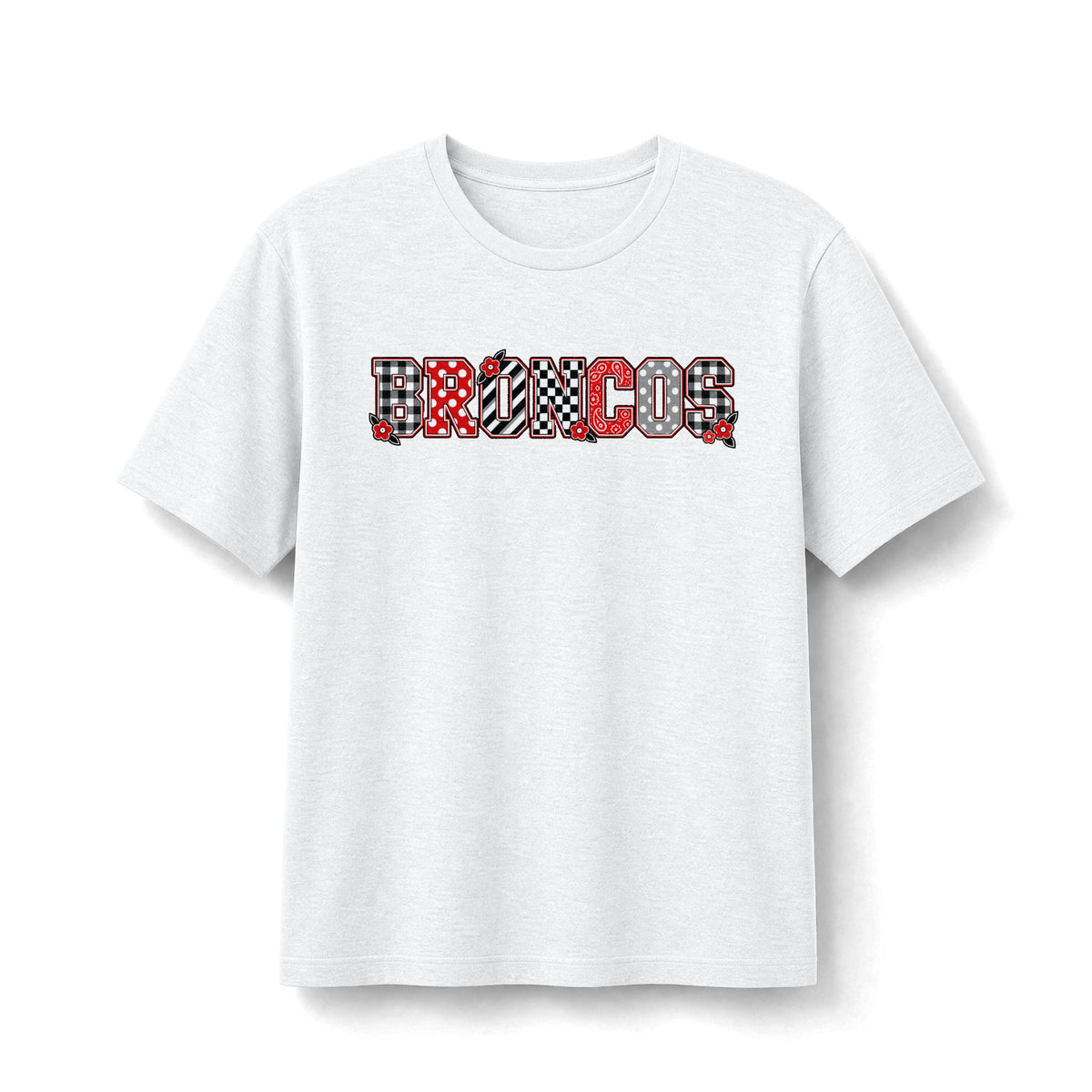 Broncos Mixed-Print Tee - Red, Black & White School Spirit