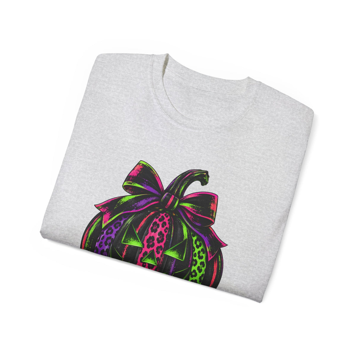 Neon Leopard Print Pumpkin T-Shirt — Halloween Pink & Green Jack-O'-Lantern Tee