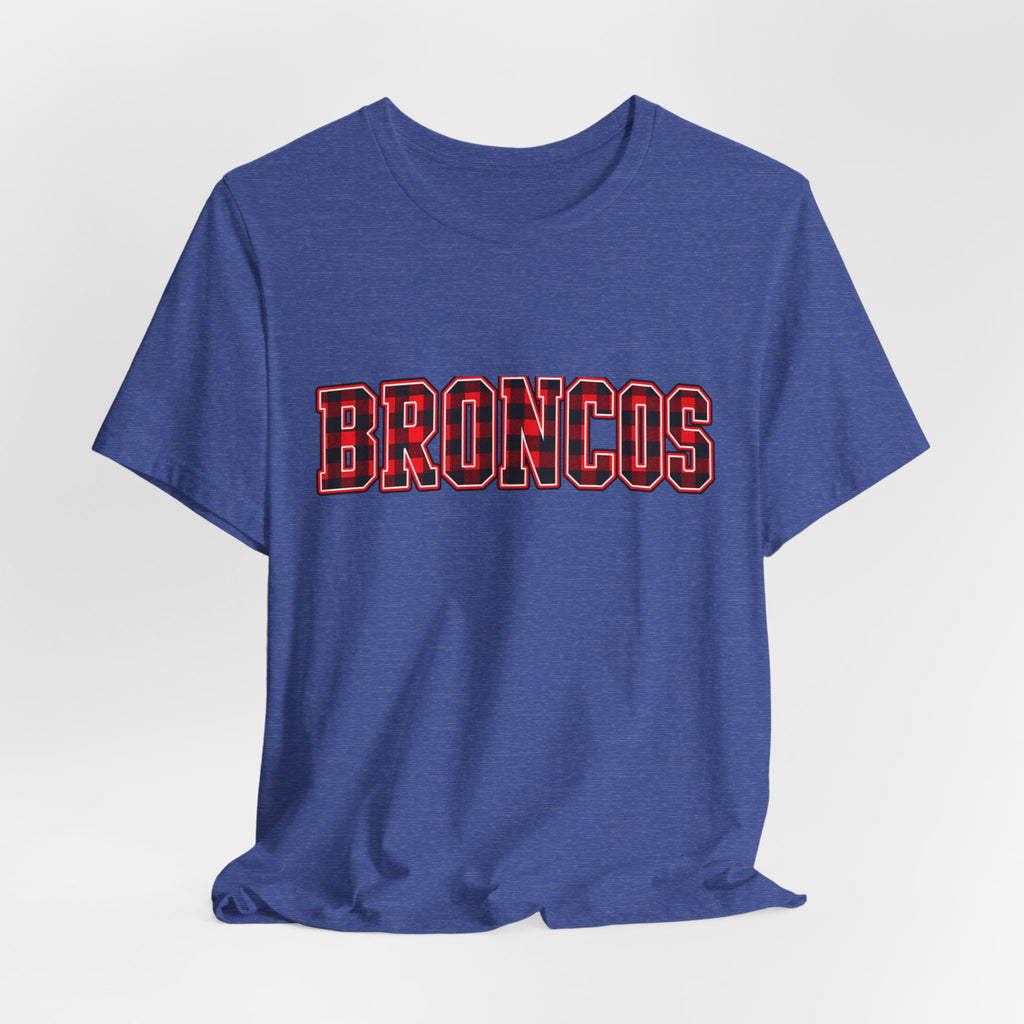 Broncos Buffalo Plaid Varsity Tee - Bella+Canvas 3001