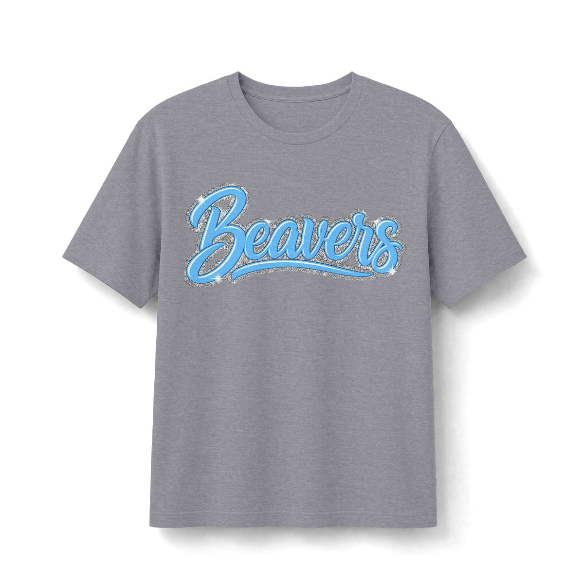 Beavers Columbia Blue & Silver Sparkle Script Tee