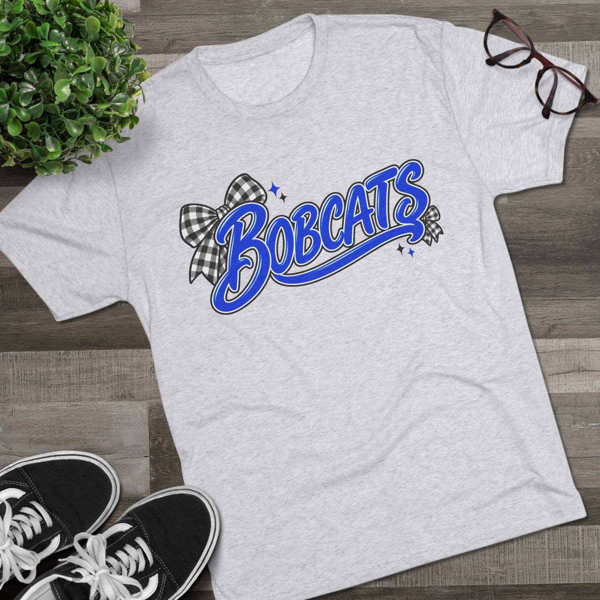 Bobcats T-Shirt - Retro Script with Gingham Bow