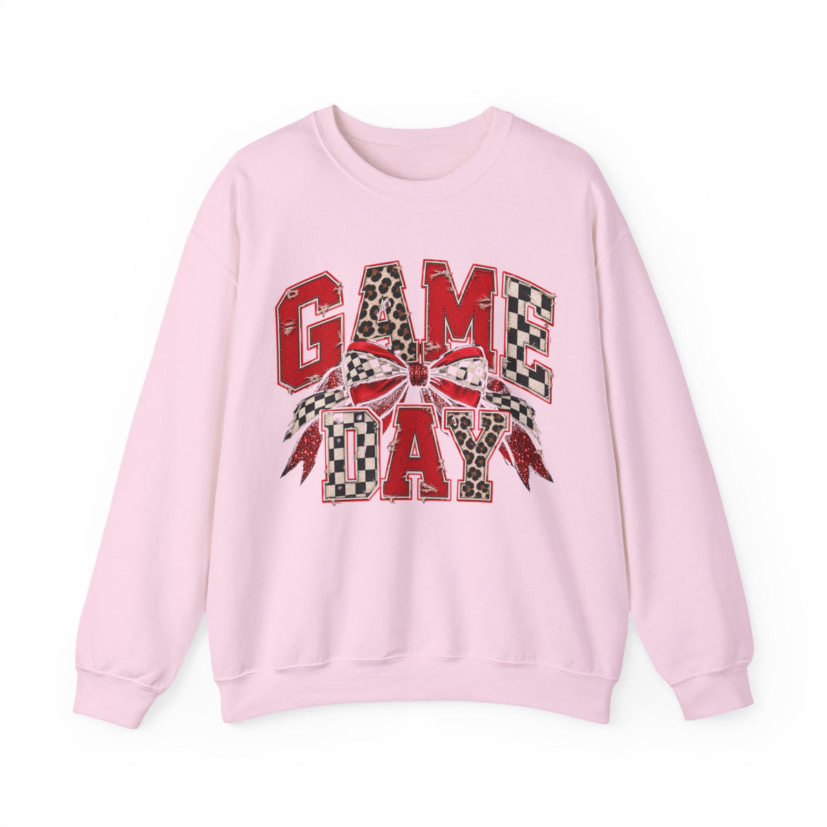Game Day Football Bow Crewneck - Checkered, Leopard Red & Royal Blue Sweatshirt