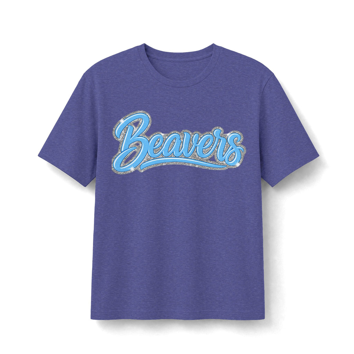 Beavers Columbia Blue & Silver Sparkle Script Tee