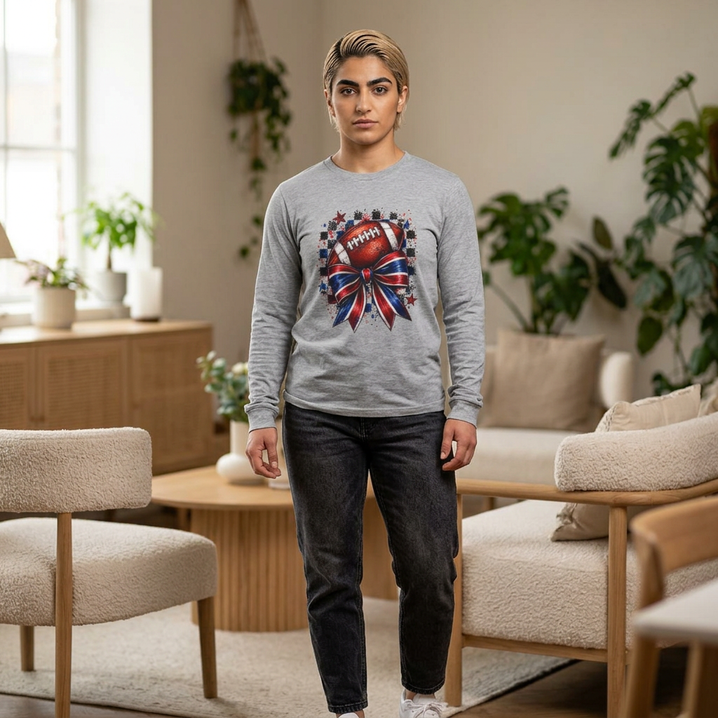 Bruins Football Bow Long Sleeve Tee - Red and Royal Game Day Shirt