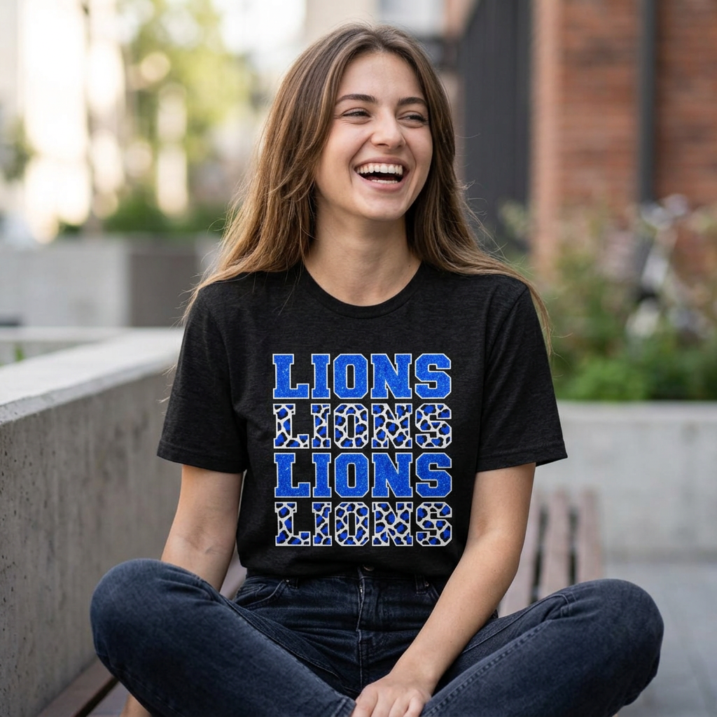 Stacked Lions Glitter Effect & Leopard Bella+Canvas CVC Tee