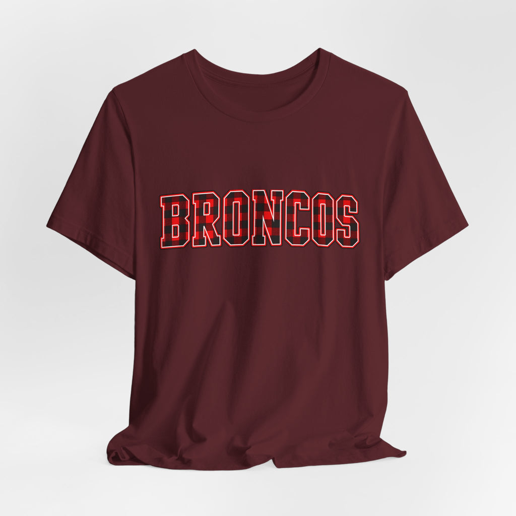 Broncos Buffalo Plaid Varsity Tee - Bella+Canvas 3001