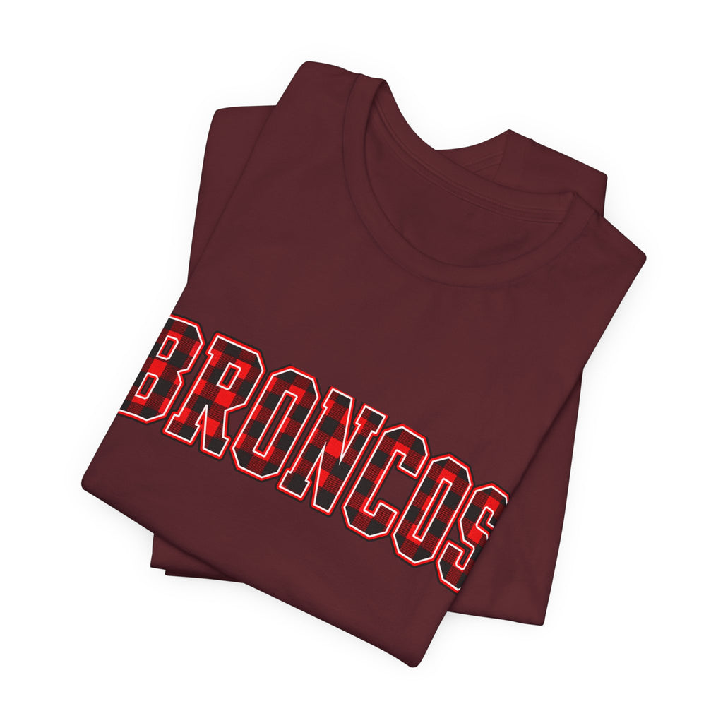 Broncos Buffalo Plaid Varsity Tee - Bella+Canvas 3001