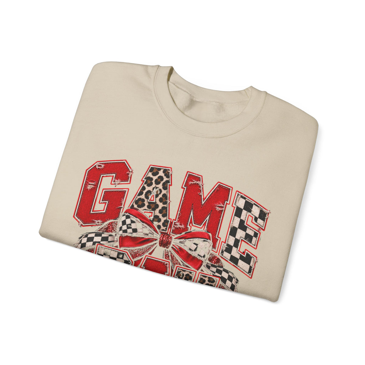 Game Day Football Bow Crewneck - Checkered, Leopard Red & Royal Blue Sweatshirt
