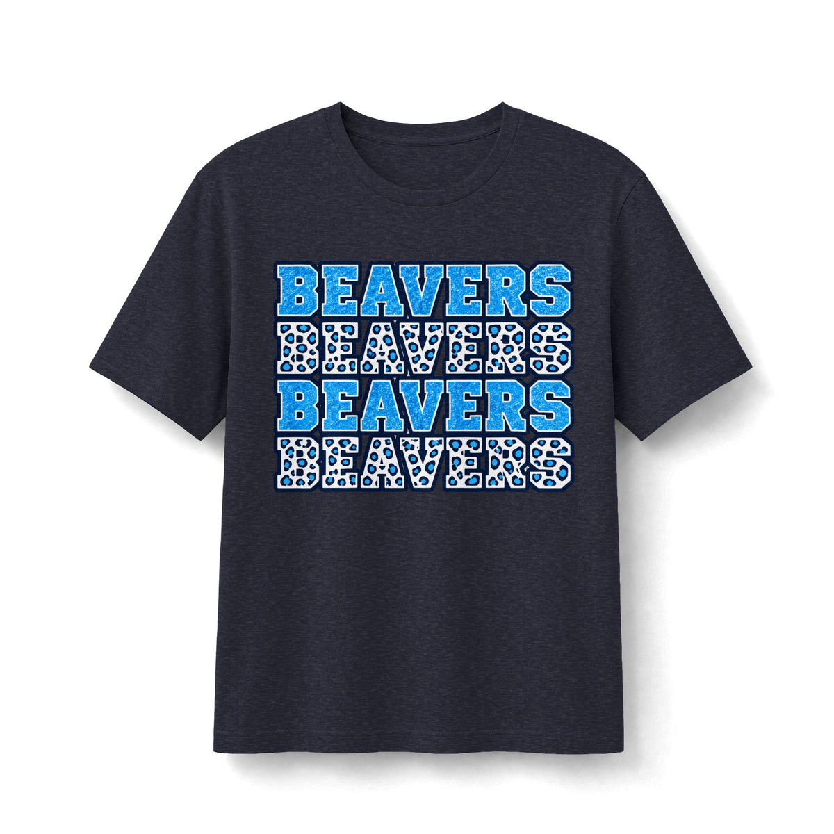 Beavers Stacked Blue Glitter & Leopard Tee