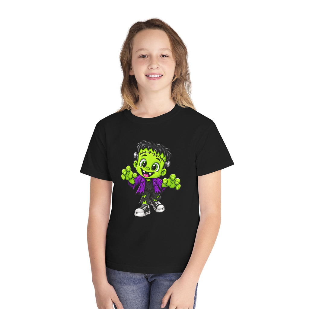 Kids Frankenstein Halloween T- Shirt - Cute Green Monster Youth Tee