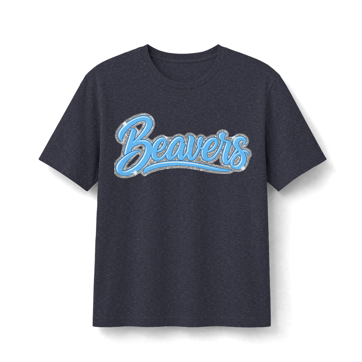 Beavers Columbia Blue & Silver Sparkle Script Tee