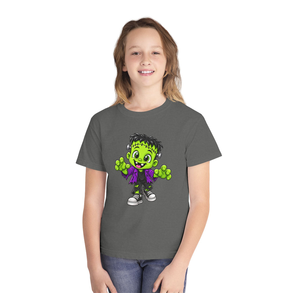 Kids Frankenstein Halloween T- Shirt - Cute Green Monster Youth Tee