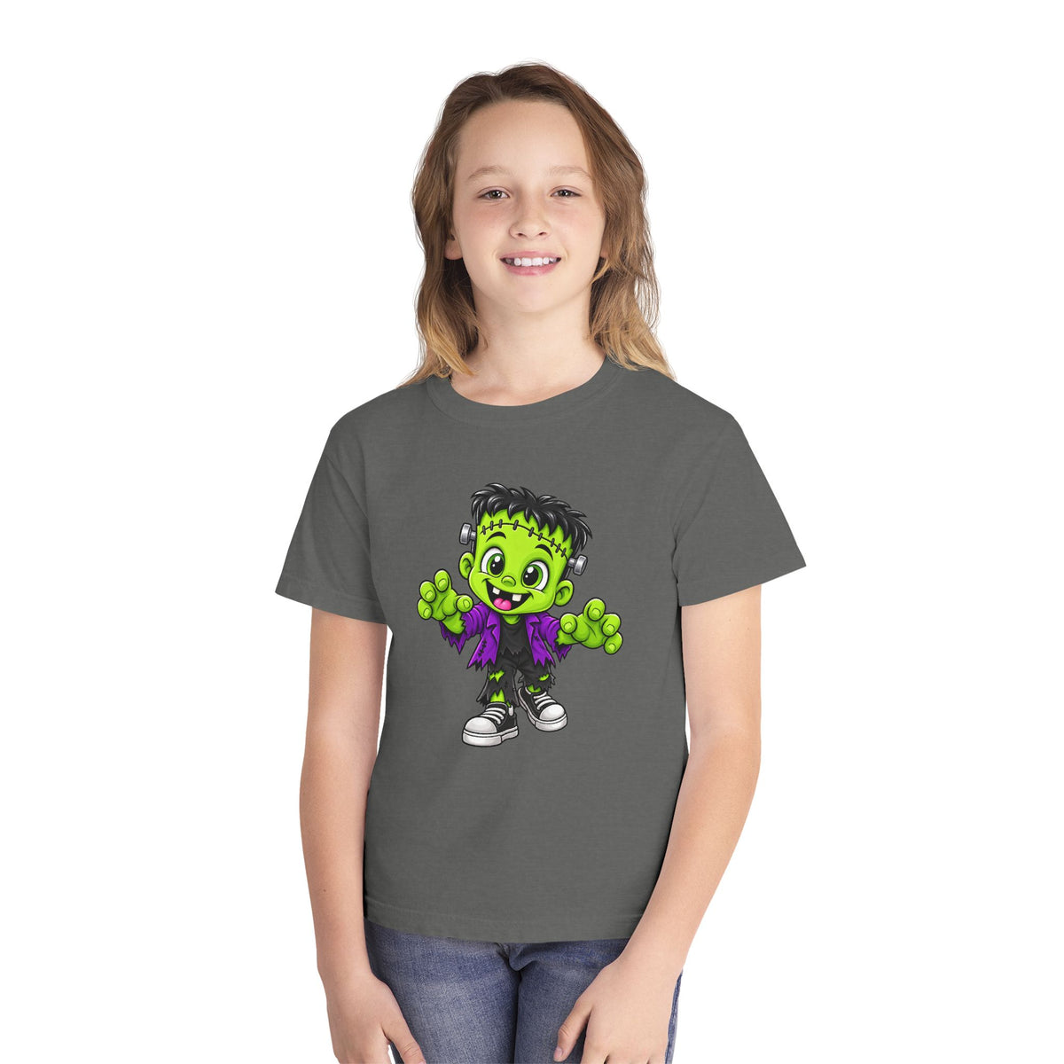Kids Frankenstein Halloween T- Shirt - Cute Green Monster Youth Tee