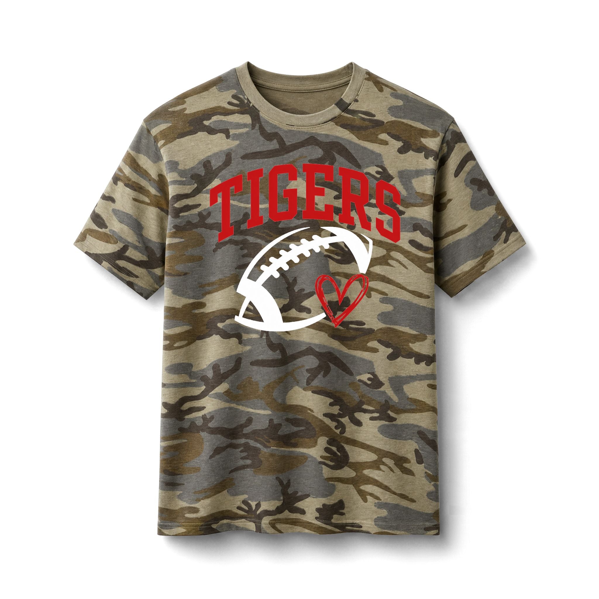 TIGERS Football Heart Camo Tee