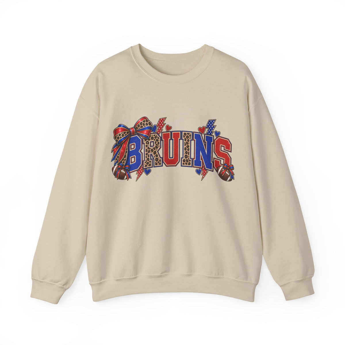 Bruins Football Crewneck Sweatshirt - Leopard Bow Game Day Sweatshirt