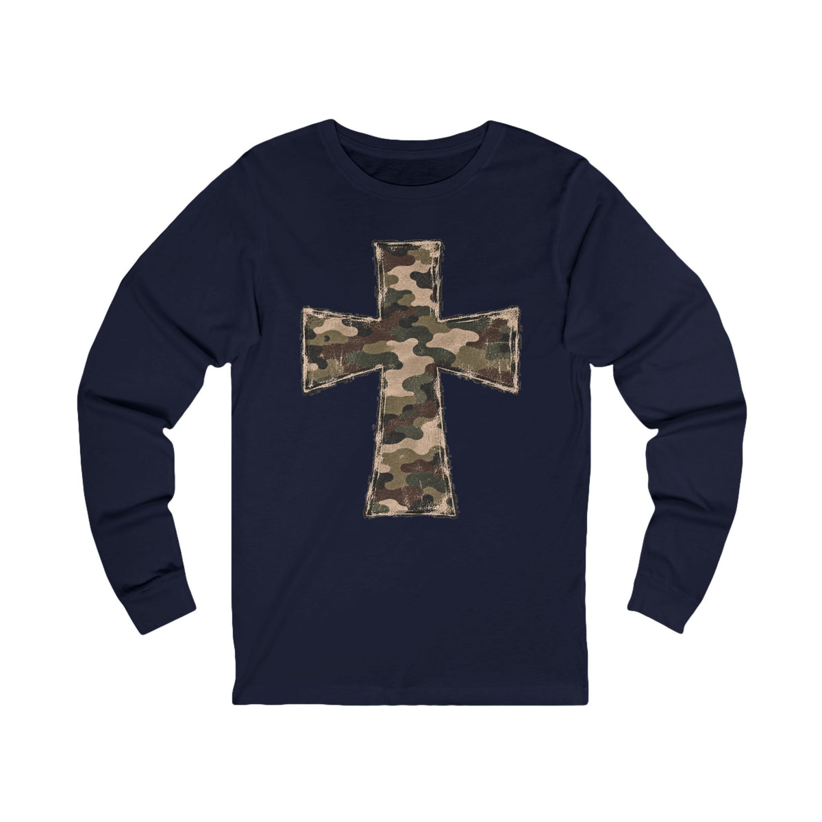 Camo Cross Long Sleeve Tee-Bella+Canvas