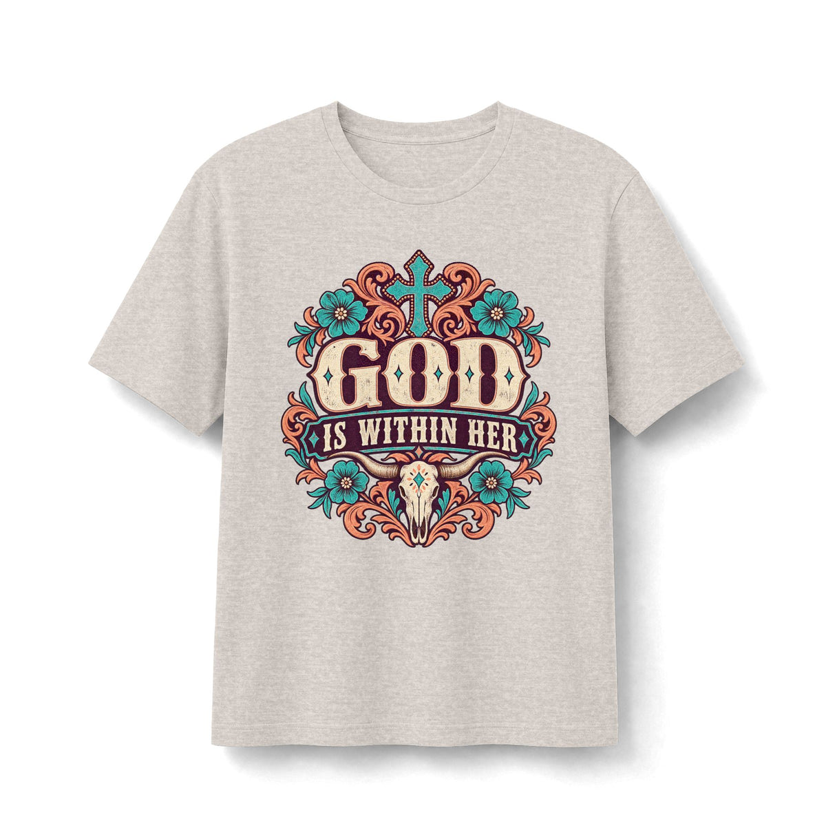 God Is Within Her Floral Cross T‑Shirt