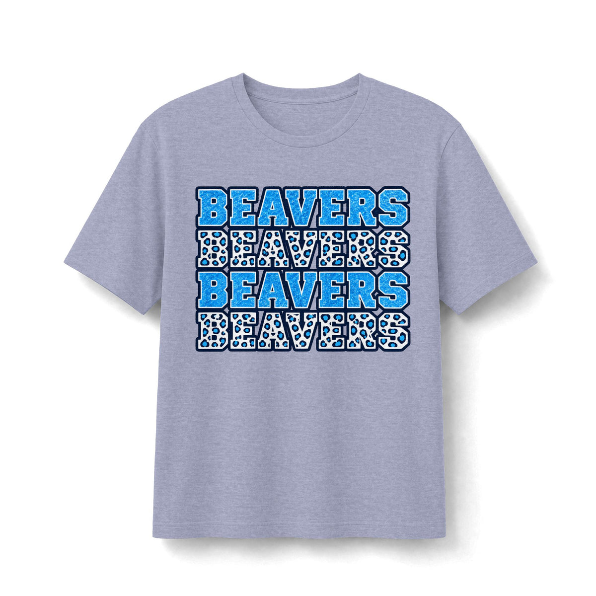 Beavers Stacked Blue Glitter & Leopard Tee
