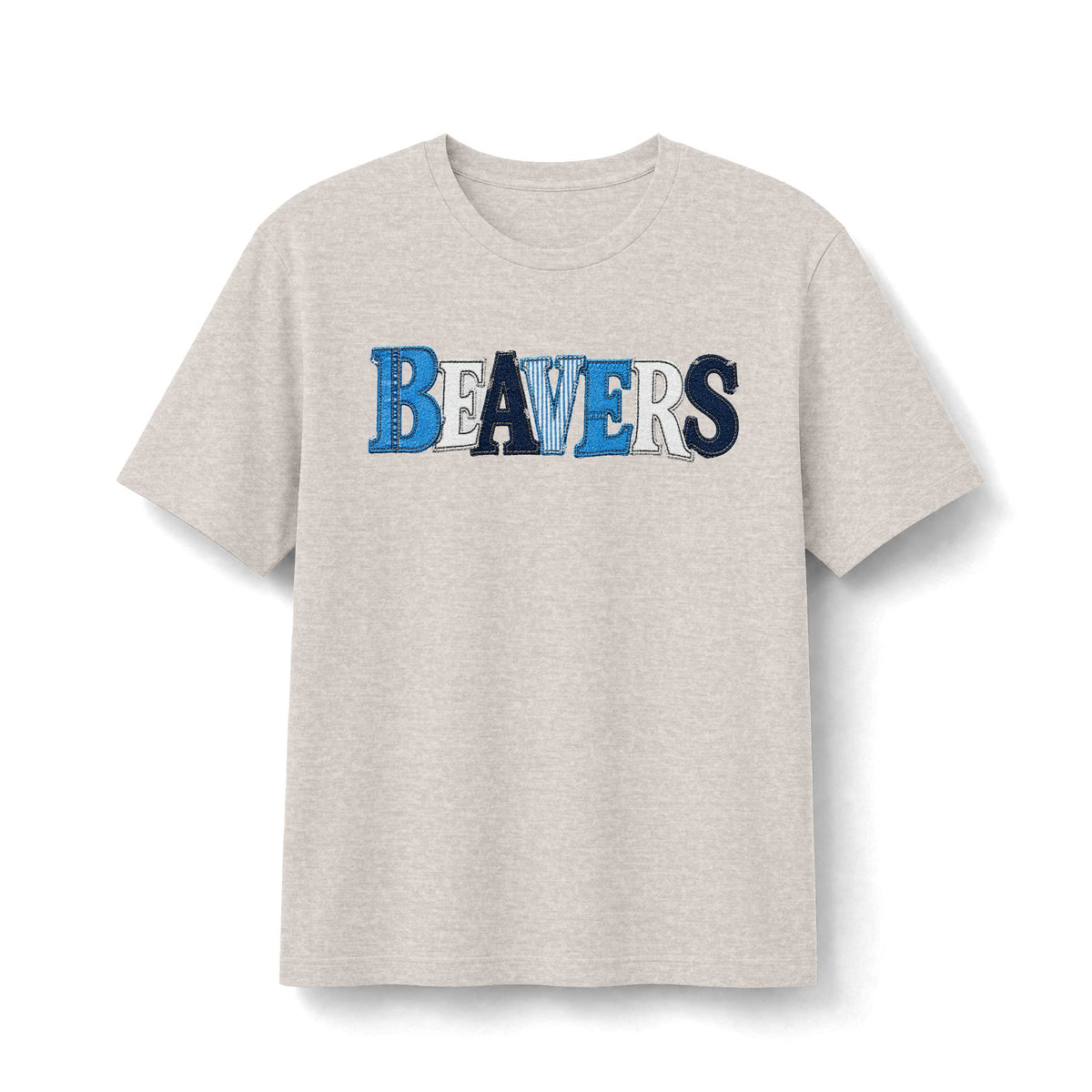 Beavers Denim Patchwork Tee - Bella+Canvas Heather CVC