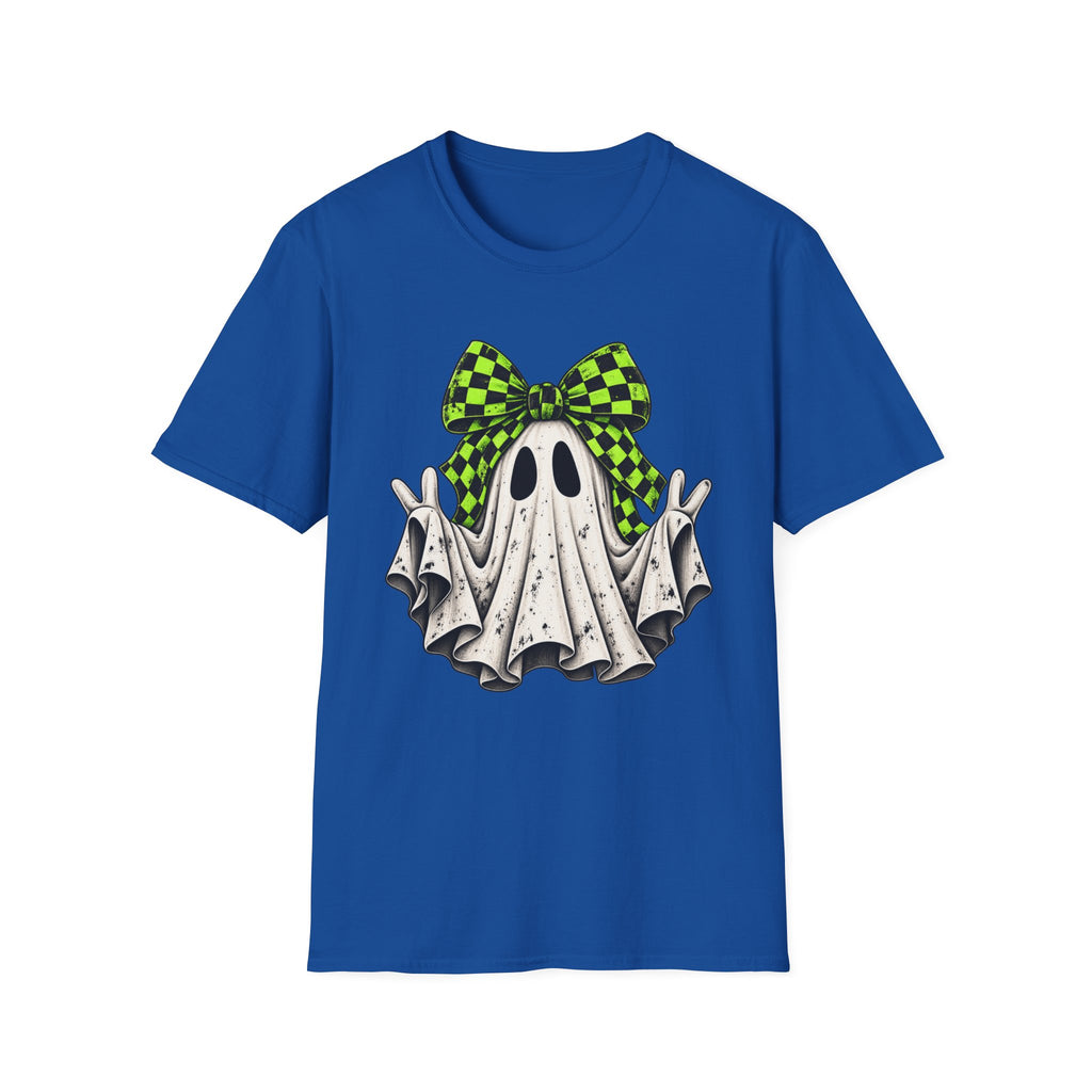 Neon Bow Ghost Halloween T-Shirt - Cute Spooky Graphic Tee