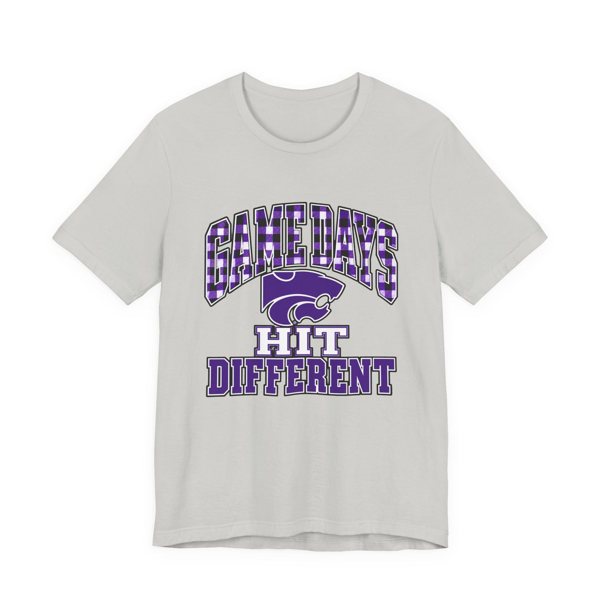 Game Days Hit Different Wildcats Tee - Purple Plaid Game Day Shirt
