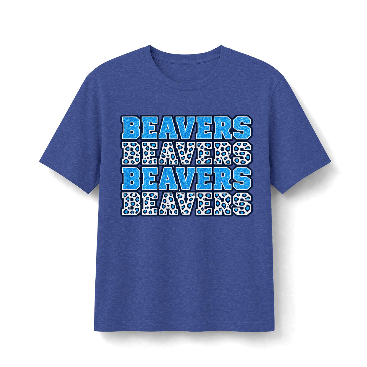 Beavers Stacked Blue Glitter & Leopard Tee