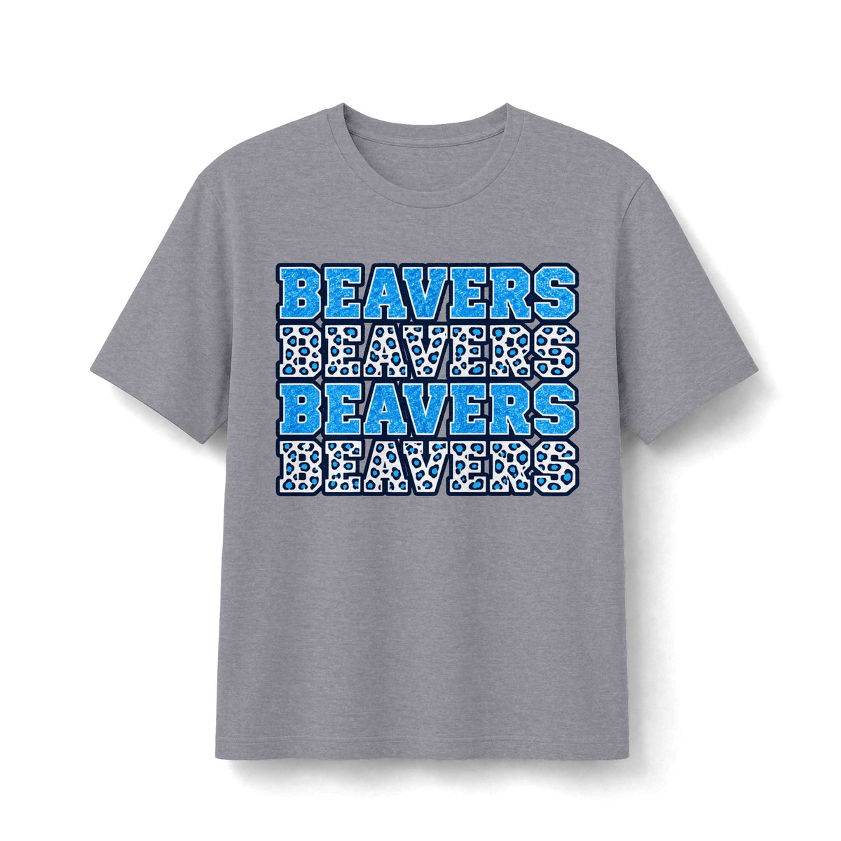 Beavers Stacked Blue Glitter & Leopard Tee