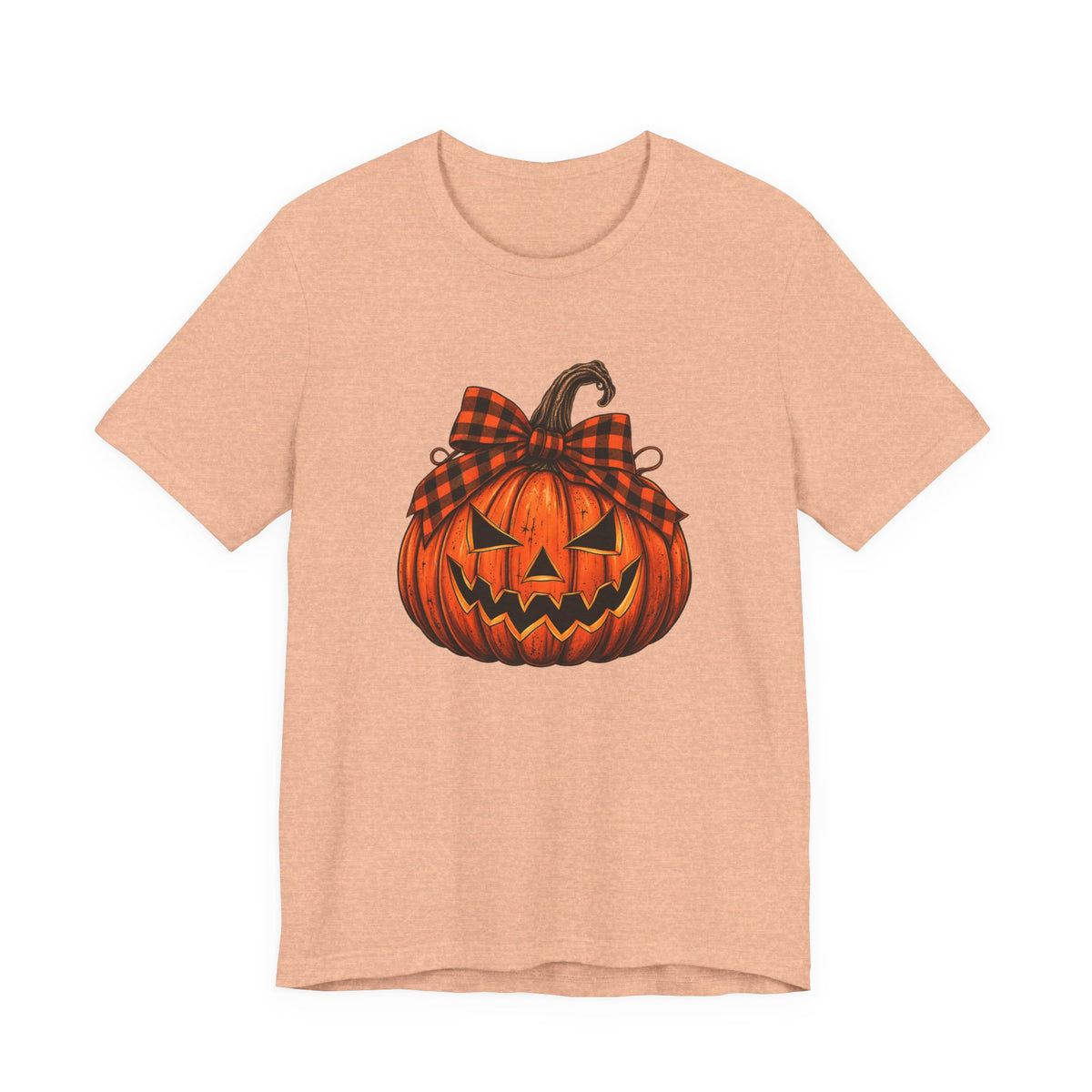 Plaid Bow Pumpkin T-Shirt - Vintage Halloween Graphic Tee