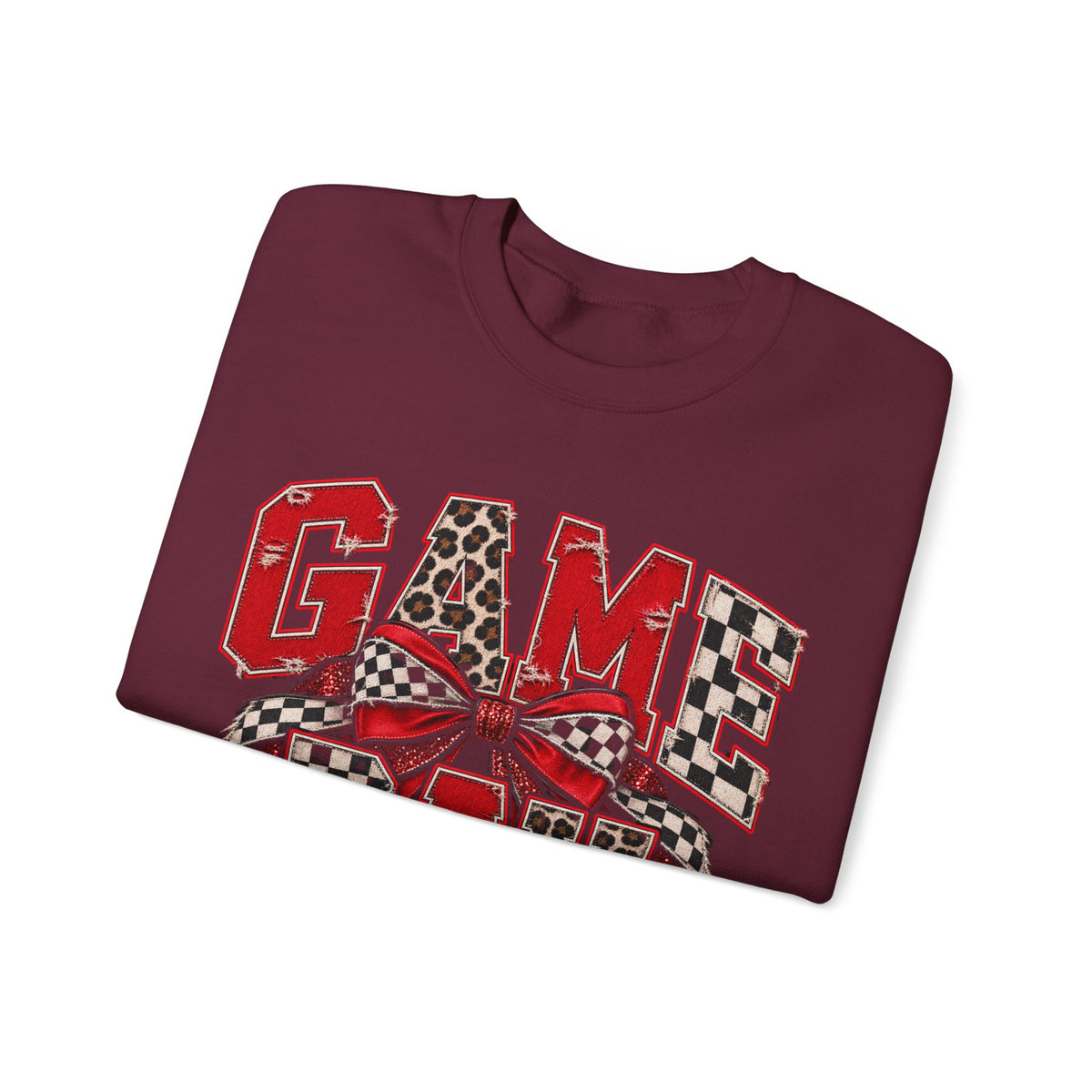 Game Day Football Bow Crewneck - Checkered, Leopard Red & Royal Blue Sweatshirt