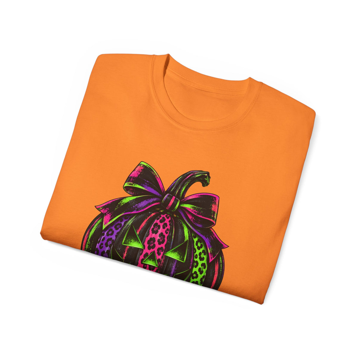 Neon Leopard Print Pumpkin T-Shirt — Halloween Pink & Green Jack-O'-Lantern Tee