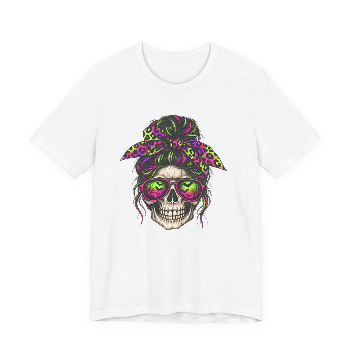 Neon Skeleton Girl T-Shirt - Colorful Halloween Graphics Tee