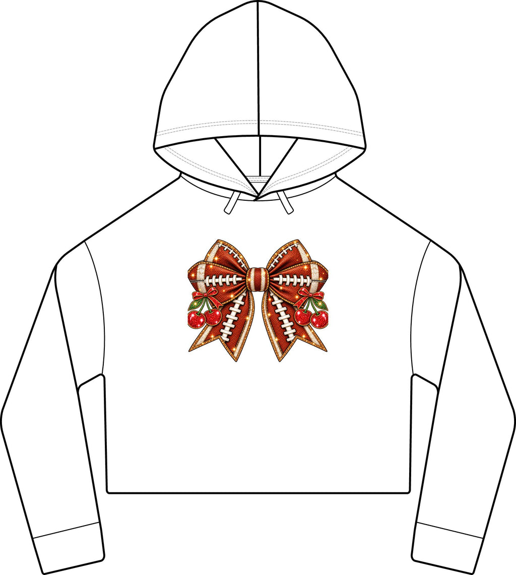 Football Bow Crop Hoodie Glitter Game Day Cherry Sweatshirt
