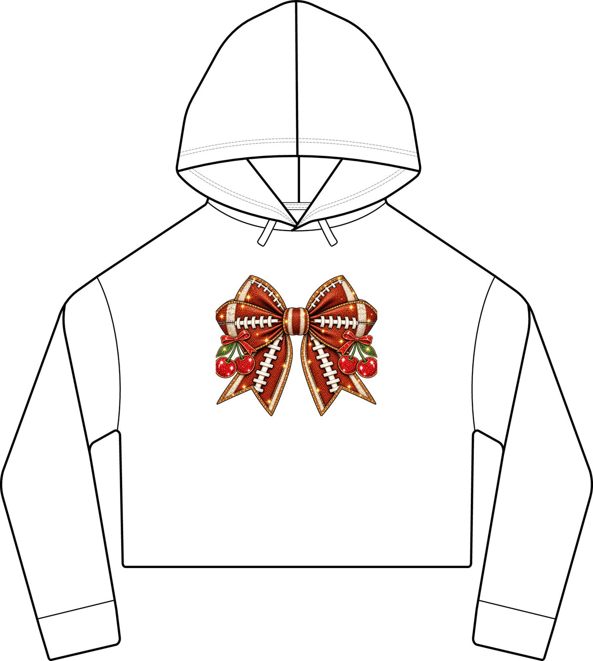 Football Bow Crop Hoodie Glitter Game Day Cherry Sweatshirt