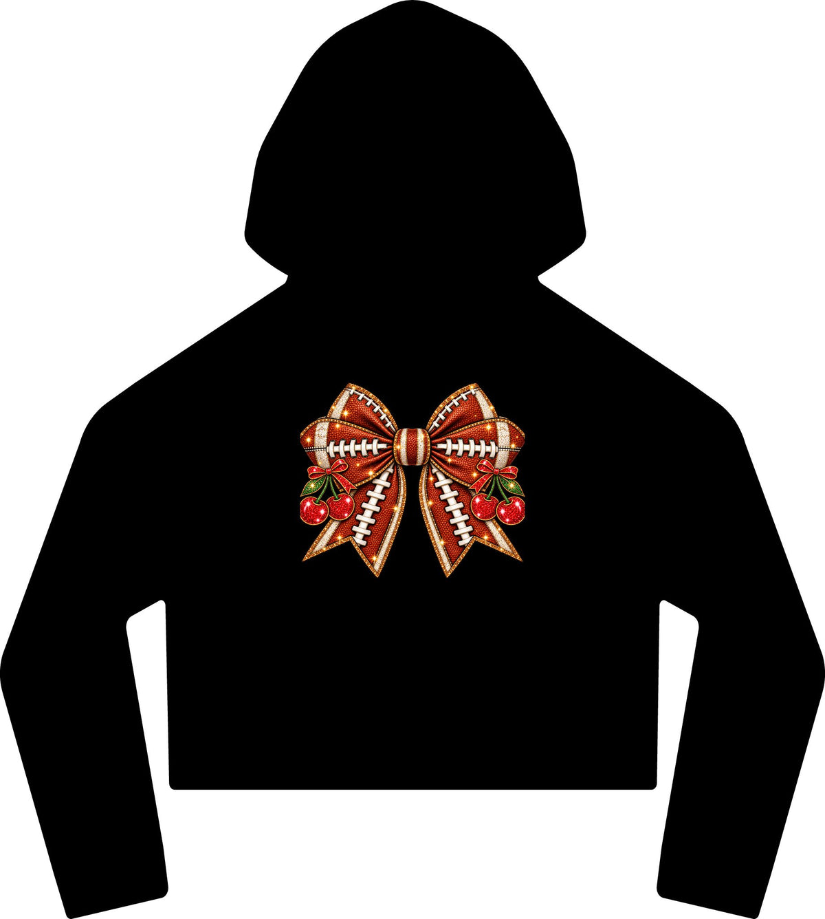 Football Bow Crop Hoodie Glitter Game Day Cherry Sweatshirt