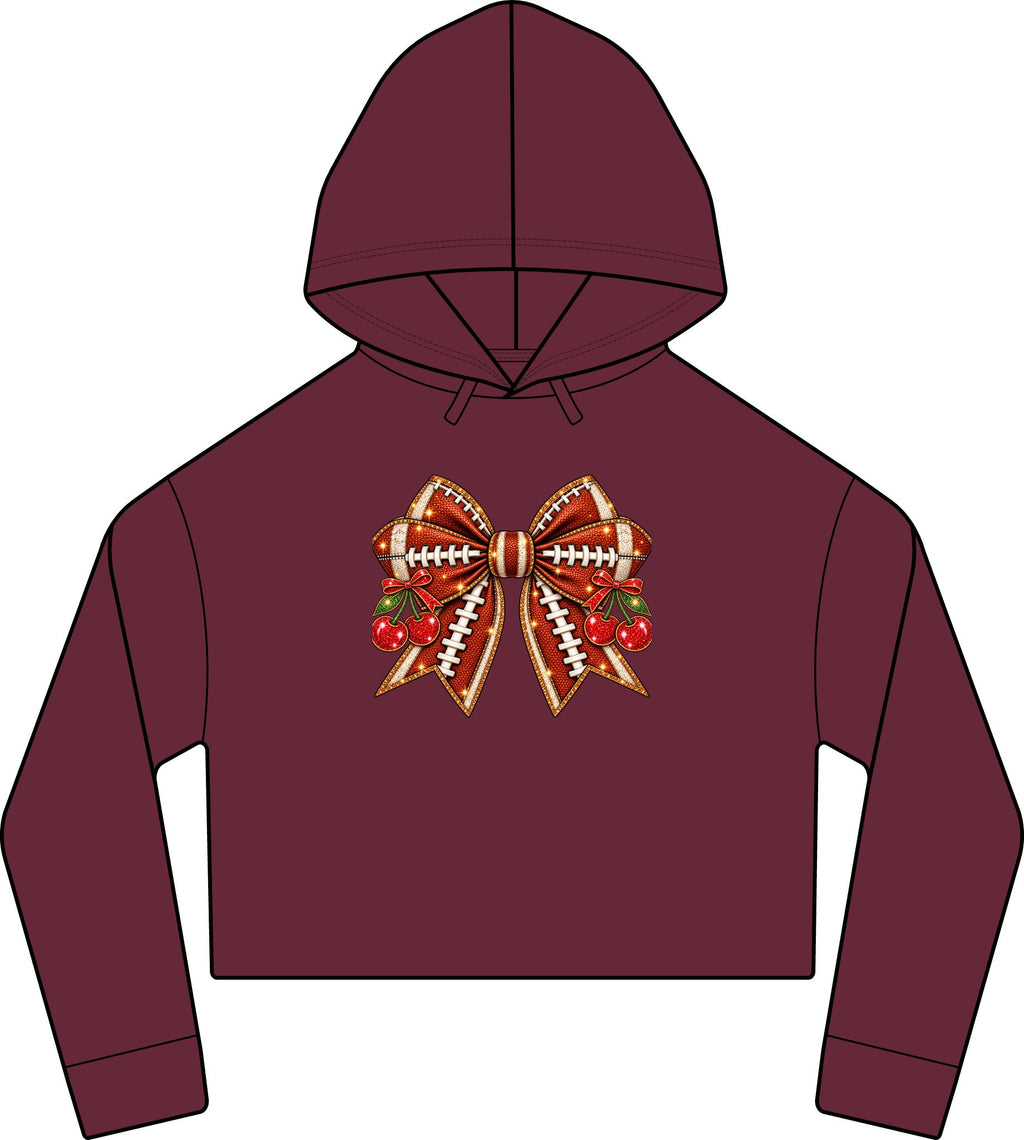Football Bow Crop Hoodie Glitter Game Day Cherry Sweatshirt