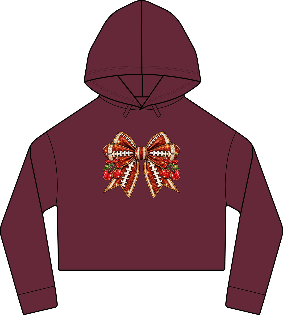 Football Bow Crop Hoodie Glitter Game Day Cherry Sweatshirt