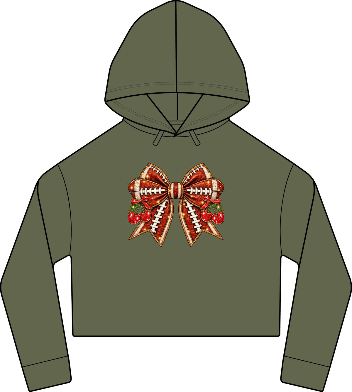 Football Bow Crop Hoodie Glitter Game Day Cherry Sweatshirt