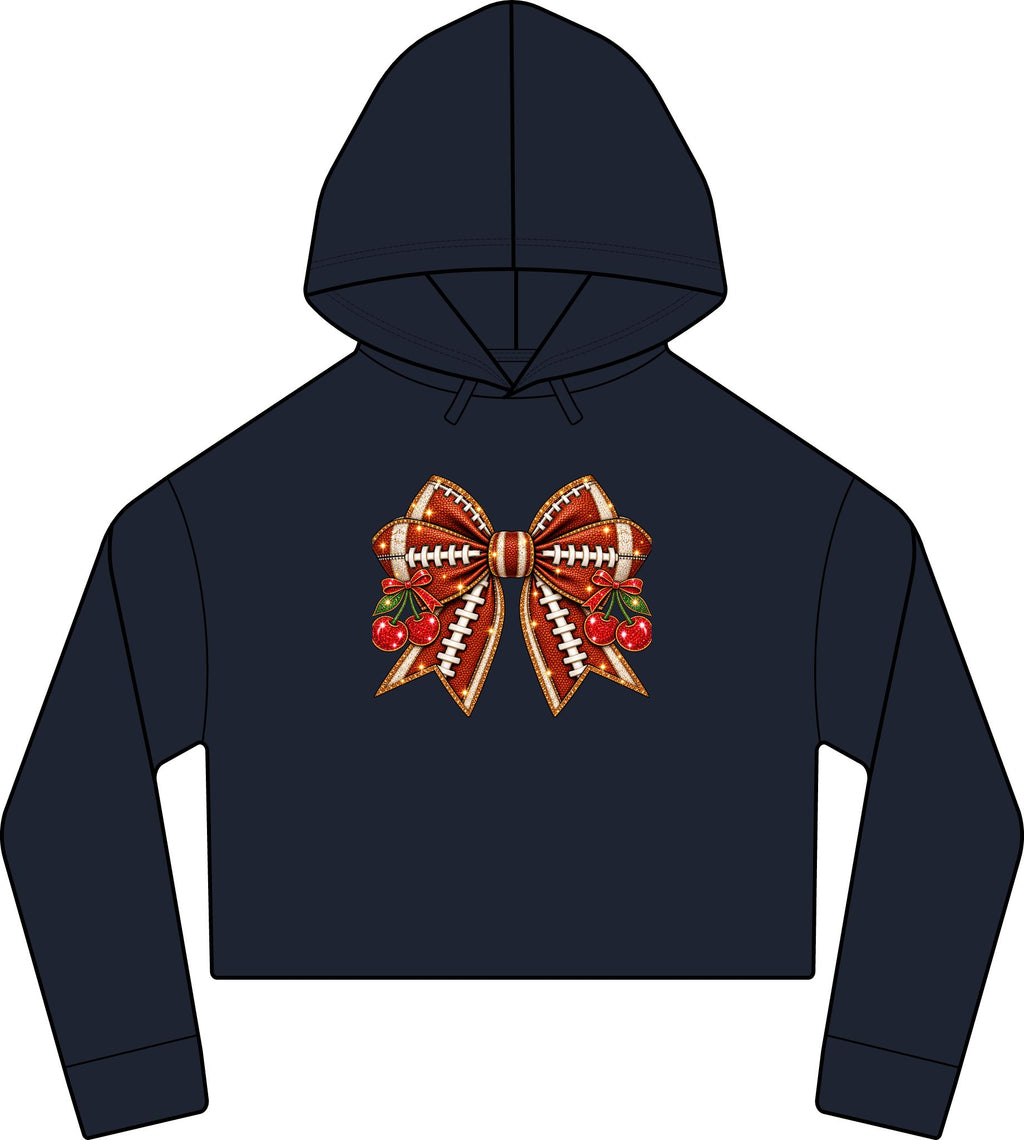 Football Bow Crop Hoodie Glitter Game Day Cherry Sweatshirt