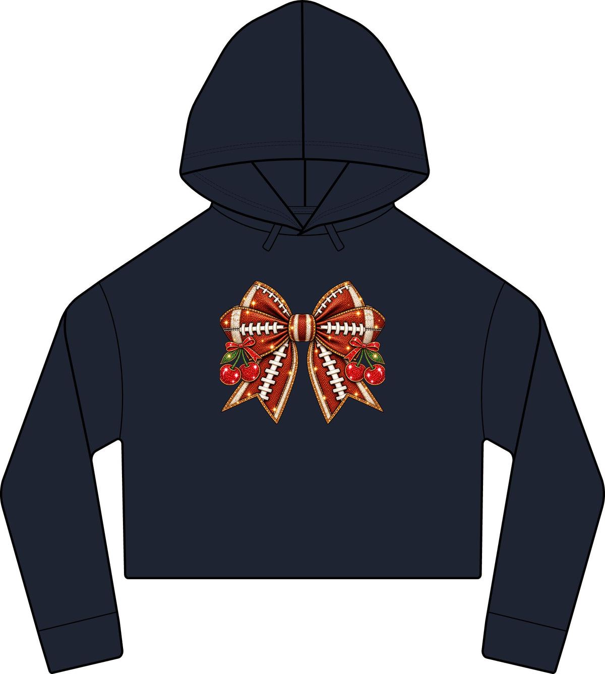 Football Bow Crop Hoodie Glitter Game Day Cherry Sweatshirt