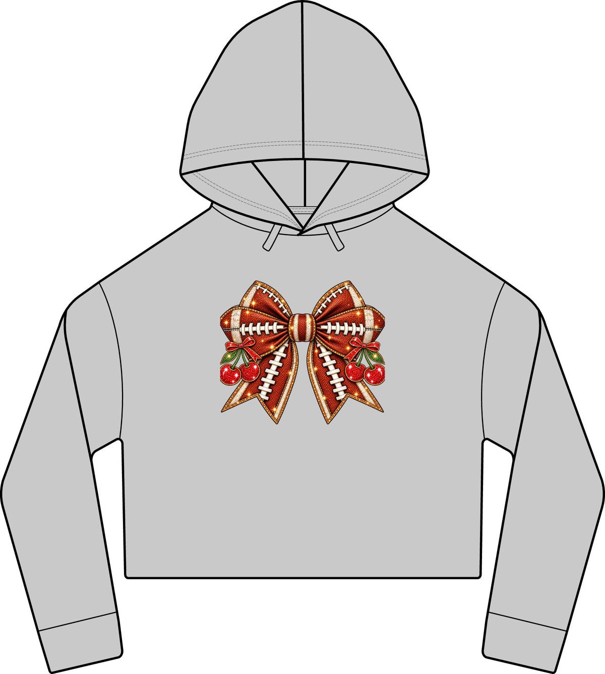 Football Bow Crop Hoodie Glitter Game Day Cherry Sweatshirt