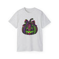 Neon Leopard Print Pumpkin T-Shirt — Halloween Pink & Green Jack-O'-Lantern Tee