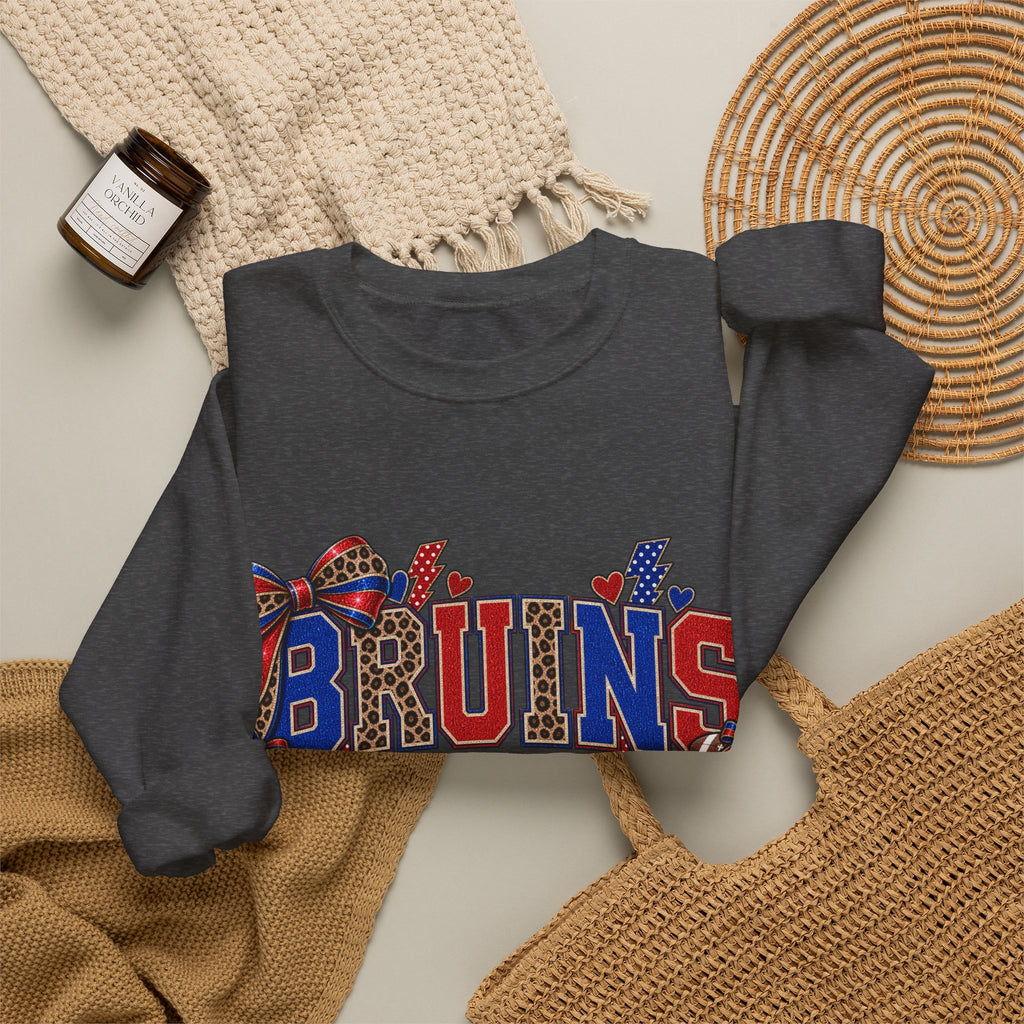 Bruins Football Crewneck Sweatshirt - Leopard Bow Game Day Sweatshirt