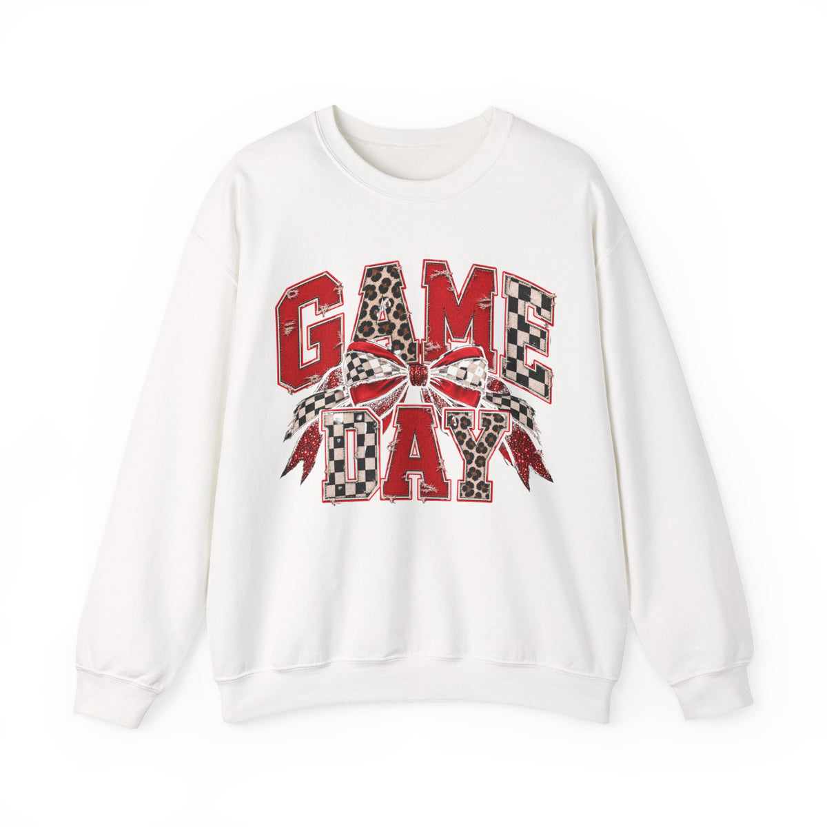 Game Day Football Bow Crewneck - Checkered, Leopard Red & Royal Blue Sweatshirt