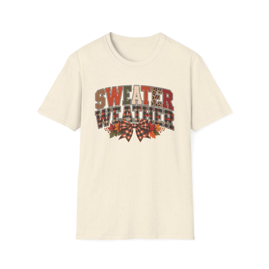 Sweater Weather T-Shirt - Cozy Fall Plaid & Leopard Graphic Tee
