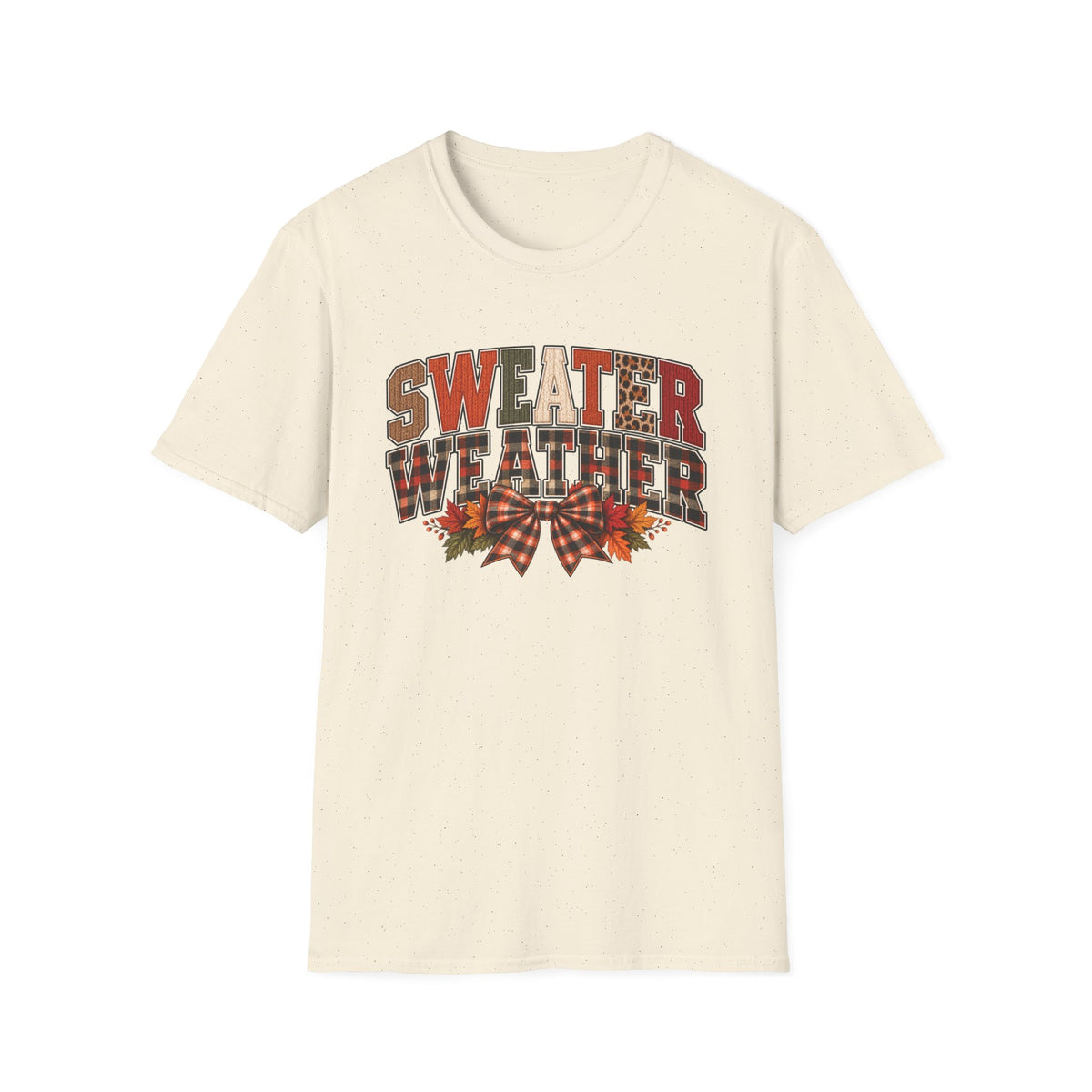 Sweater Weather T-Shirt - Cozy Fall Plaid & Leopard Graphic Tee