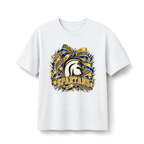 Academy of Blanchard Spartans Leopard Bow T-Shirt - Navy and Gold Mascot Tee