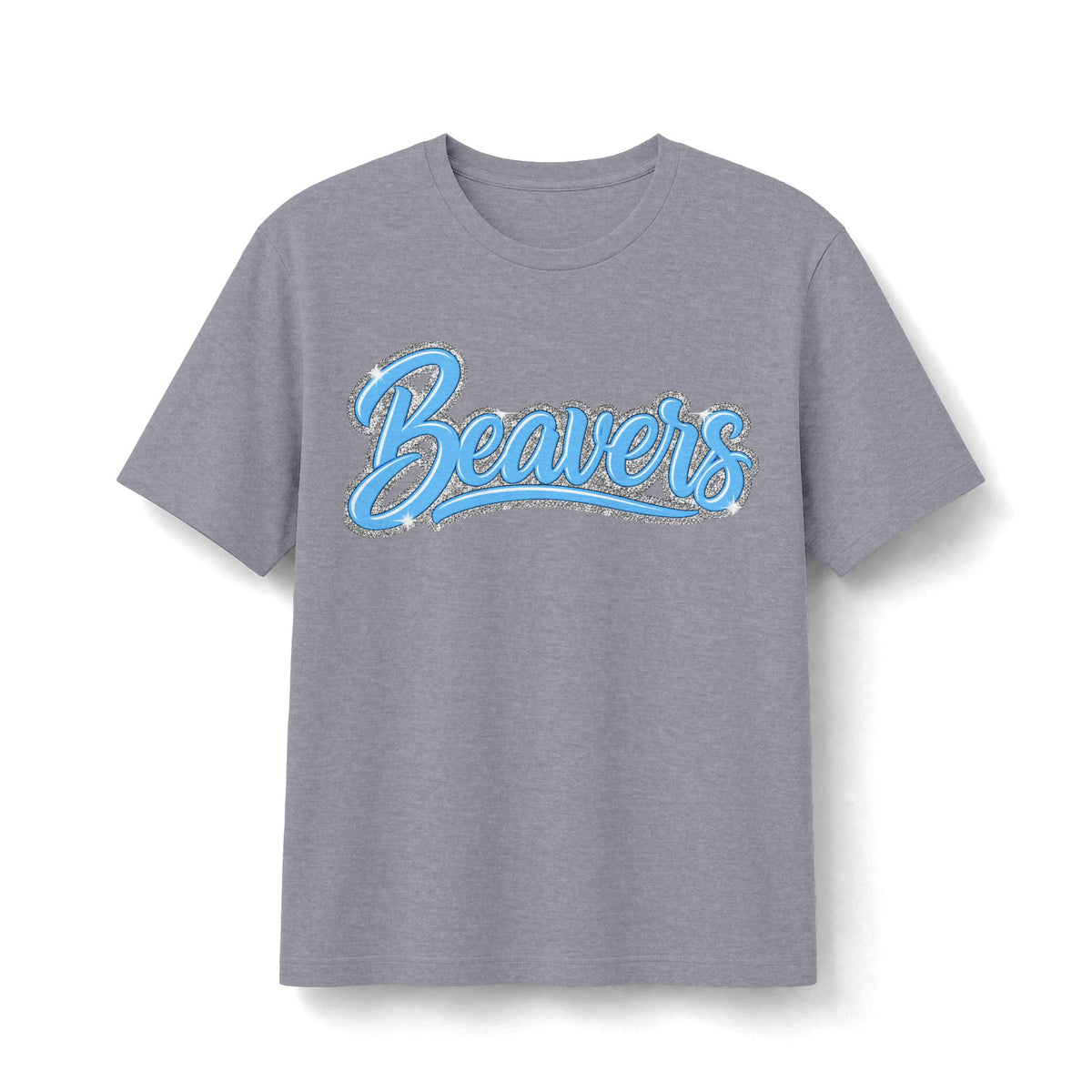 Beavers Columbia Blue & Silver Sparkle Script Tee